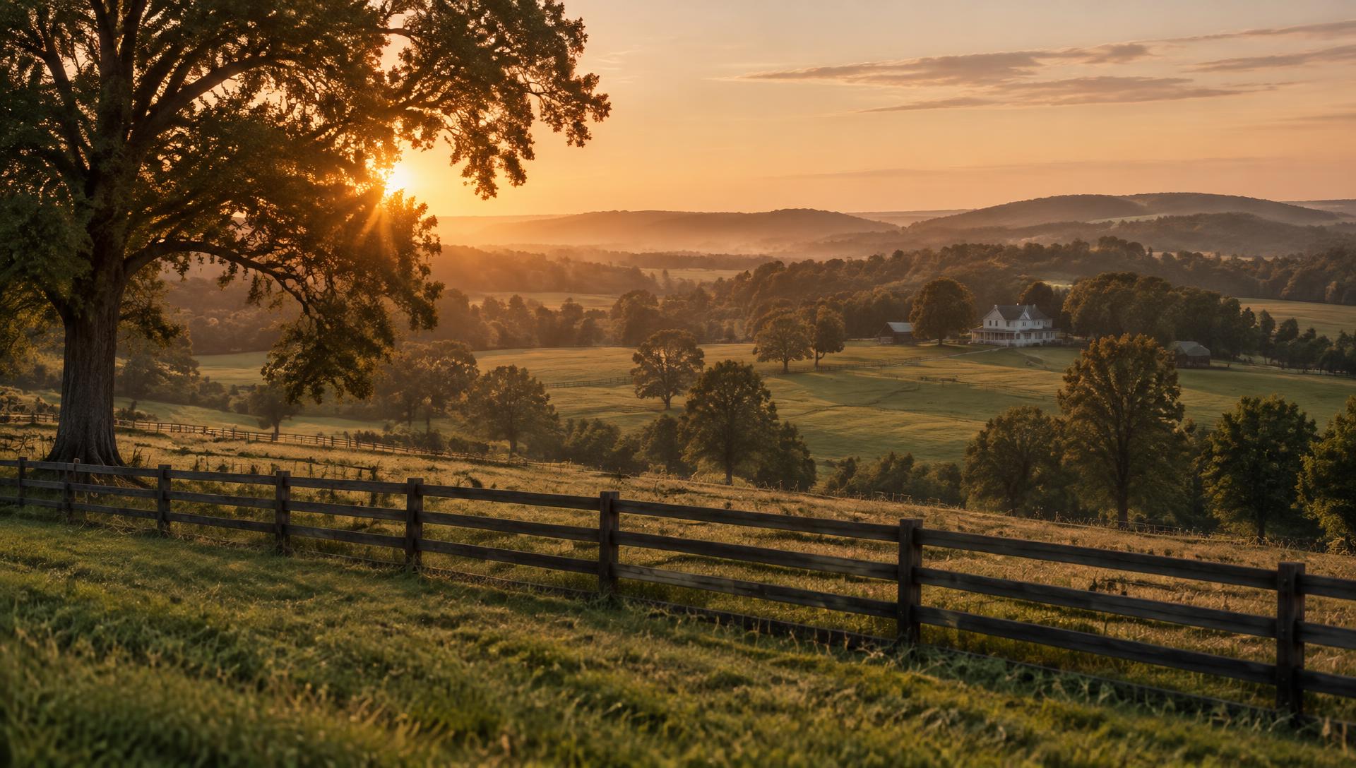 Rolling Middle Tennessee countryside at golden hour